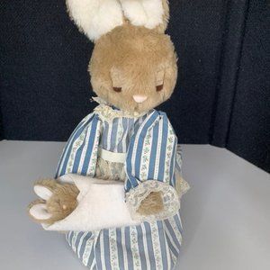 Wallace Berrie Plush Vintage Styrofoam Bunny Rabbit Mom & Baby Music Rockabye. C